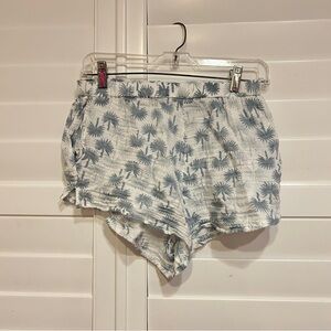 Marea Floral Palm Frond Print Shorts White Blue Size Small